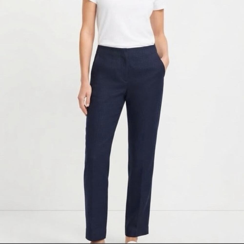 Talbots Southampton Navy Blue 100% Linen Straight Leg Pants NEW Size 10